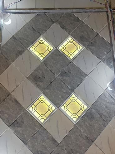 Dekorativ asma tavan paneli – LED işıqlı şüşə vitraj elementlərlə - — 1