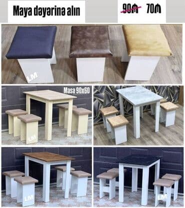 masa dəst: MASA + 4 TABURETKA Yeni və sifarişlə. Qiymət: 70₼ Ölçü: 90smx60sm — 3