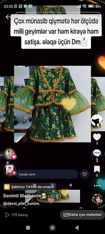 Milli geyimlər – hər ölçüdə, həm kirayə, həm də satış üçün. Təsvir: -