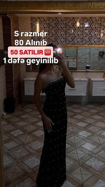 Qara uzun axşam/libas – S razmer - Model: çiyin açıq, strapless - — 2