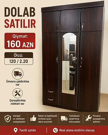 5 qapı, Güzgülü, Qəhvəyi, Açılan, Düz dolab