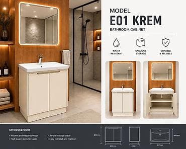 ucuz drel: Vanna otağı üçün dolab – Model E01 (AG/BOZ/KREM) və D01 AG Məhsul — 3
