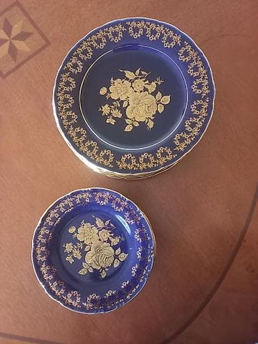 qızıl güllər: Nahar dəsti, rəng - Göy, Farfor, 12 nəfərlik — 1