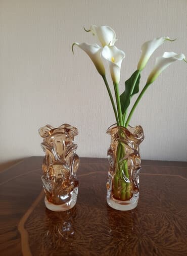 vazalar: Kohne Çex istehsali rengli xrustal meduza, ela veziyyetdedir, çüt — 1