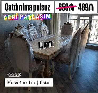 isdol usdul: Yemək otağı dəsti – masa və 6 stul - Ölçü: masa 2 m x 1 m - Komplekt — 1