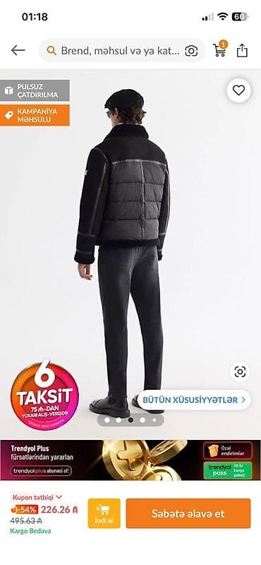 Kurtkalar: Kişi üçün qara rəngli qışlıq gödəkçə - Model: qısa kəsim, fermuarlı — 2