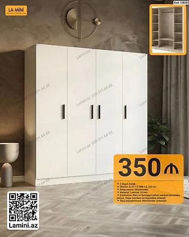4 qapılı dolab – Kod: 10828 - Ölçülər: dərinlik 47 sm, hündürlük 200