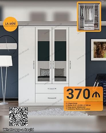 LA Mini – 4 qapılı dolab - Ölçülər: Dərinlik 47 sm x Hündürlük 200 sm