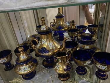 qedim qab: Çay dəsti, rəng - Qızılı, Şüşə — 2