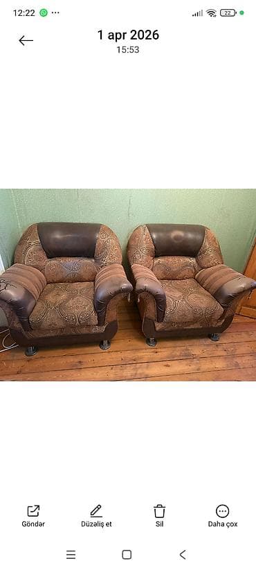 retro mebel: 2 ədəd yumşaq kreslo dəsti - Model: klassik üslubda 2 ədəd geniş — 1