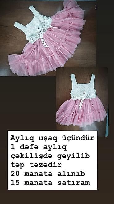 Məhsul: Aylıq körpələr üçün paltar - Rəng: Şaftalı/çəhrayı ətək, ağ