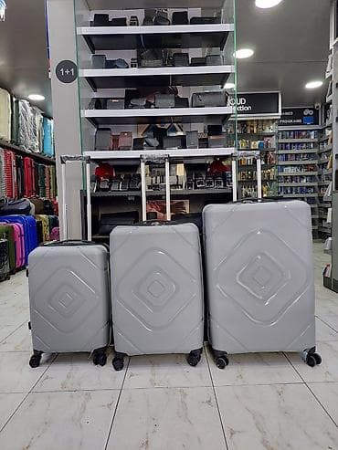 Sərnişin çamadan dəsti – 3 ölçü, boz rəng - Material: yüngül və