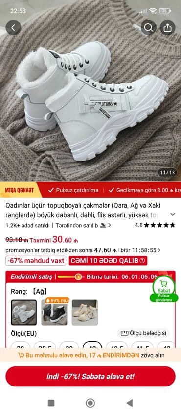 Ölçü: 40, rəng - Ağ, Yeni