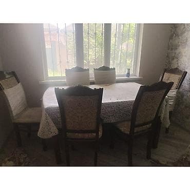 stulla: Qonaq otağı üçün, İşlənmiş, Dördbucaq masa, 6 stul — 1