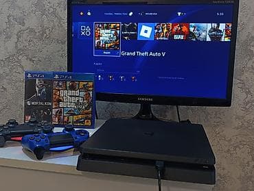 Şəkildəki PS4 slim 500gb az işlənmiş-təzə kimi +2 pult+ 2disk +20 oyun — 2