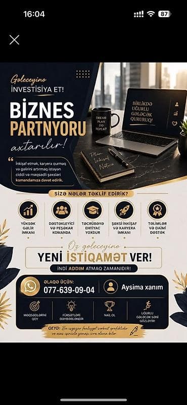 Xidmət: Biznes partnyoru axtarışı Təsvir: - “Gələcəyinə investisiya — 1