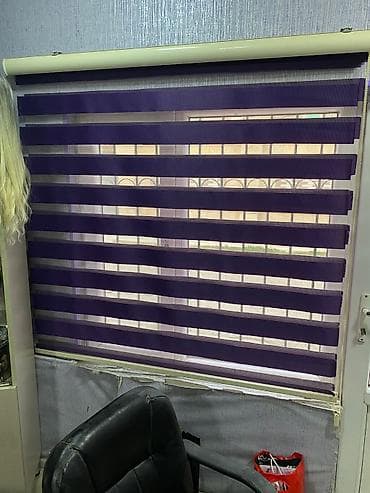 ucuz perdeler bakida: Zebra jalüz pərdə – bənövşəyi rəngdə, zolaqlı dizayn. - İşıq keçirmə — 1