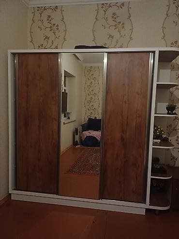 3 qapılı, Güzgülü, Qəhvəyi, Taxta, Kupe, Düz dolab
