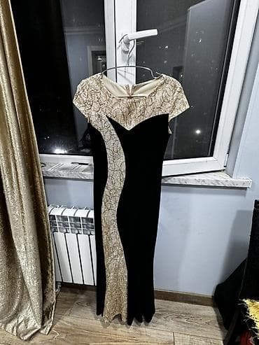 Qadın gecə/libas paltarı - Rəng: qara və qızılı - Model: Uzun — 2