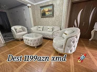 masa dəsdi: Qonaq otağı üçün dəst – 3+1+1 oturacaqlı - Tərkib: 1 ədəd üçnəfərlik — 1