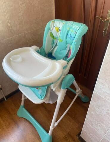 uşaq ucun yemek stolu: Uşaq yemək stulu - Rəng: açıq mavi/ağ, şən naxışlı yumşaq oturacaq - — 2