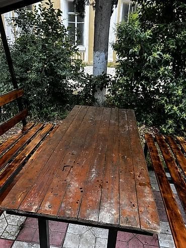 Мебель: Прямоугольный стол, Нераскладной, Со скамейками, Дерево — 5