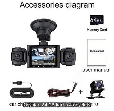 BCUOZ Panoramik Avto Qeydiyyatçı – FHD 1080P, 4 obyektivli