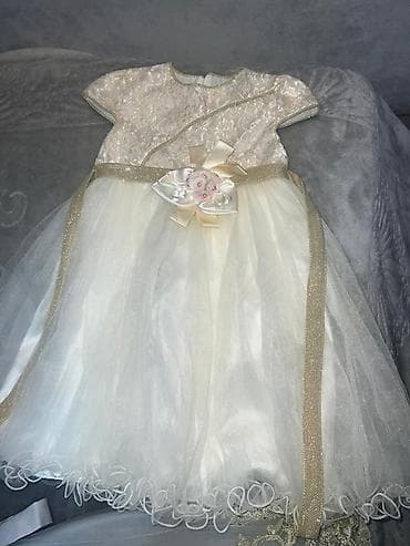 Zərif qız uşağı üçün ziyafət/libas paltarı - Rəng: krem-şampan