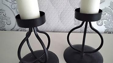 ev eşyalarl: Metall şamaltısı dəsti (2 ədəd) - Material: qara rəngdə metal - — 2