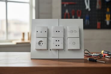 Divara quraşdırılmış ağ rəngli elektrik rozetkaları və açarları