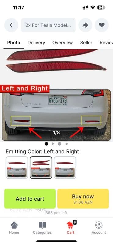 ниссан автозапчасти: Tesla model 3 üçün reflektör. 
Cütü 50 m. Tek-tek 30 m — 1