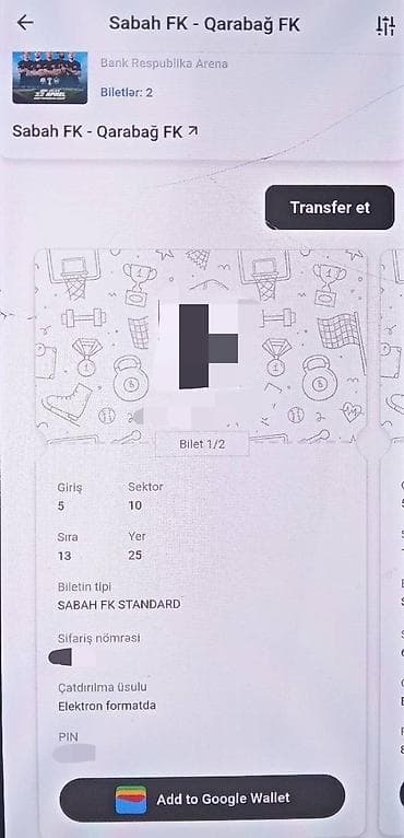 sirk biletleri: 22 Aprel 20:00 SABAH VS QARABAĞ yan-yana 2 yer Məhsul: Futbol oyunu — 2