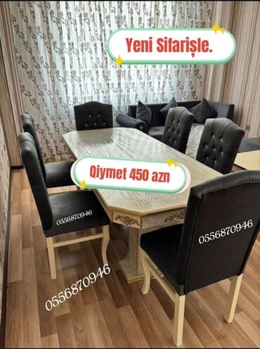 oturacaq dəstləri: Qonaq otağı üçün, Yeni, Açılan, Dördbucaq masa, 6 stul — 5