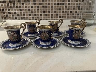 kofe adlari: Qəhvə dəsti, rəng - Göy, Farfor, 6 nəfərlik — 1