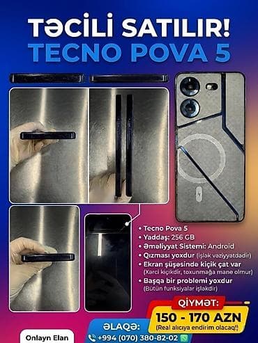 Tecno Pova 5, 256 GB, rəng - Qara, Qırıq