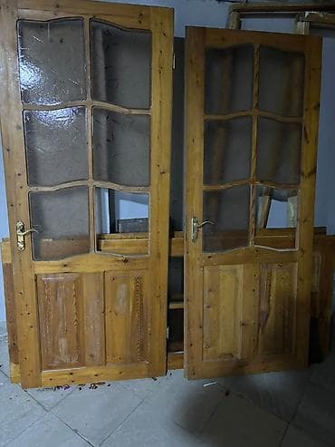 taxta qapi temiri: Taxta şüşəli qapılar (3 ədəd) - Material: təbii ağac (şam — 1