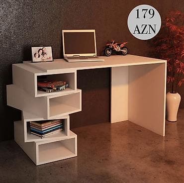 ofis stul: Müasir dizaynlı iş masası – inteqrə olunmuş rəf sistemi ilə - — 4