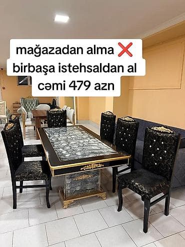 karta: Qonaq otağı üçün, Yeni, Açılmayan, Dördbucaq masa, 6 stul — 1