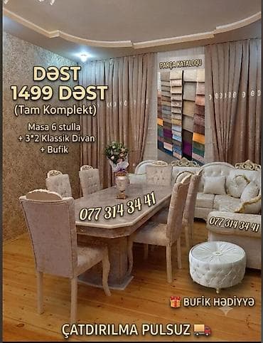 Qonaq otağı üçün klassik dəst – tam komplekt Tərkib: - Masa + 6 ədəd lalafo.az -da Qonaq otağı üçün klassik dəst – tam komplekt Tərkib: - Masa + 6 ədəd