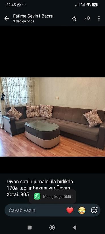 Divan satılır jurnalni ilə birlikdə 170₼. açılır bazası var.Ünvan