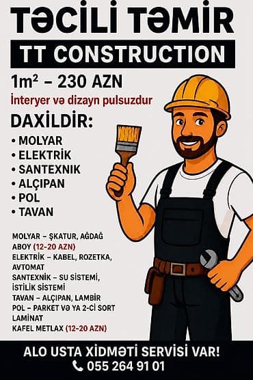 tam insaat: Təcili təmir xidməti – TT Construction 1 m² – 295 AZN və 399 AZN — 2