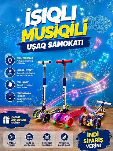 Samokatlar: İşıqlı, musiqili uşaq samokatı - LED işıqlı təkərlər: Parlaq və — 4
