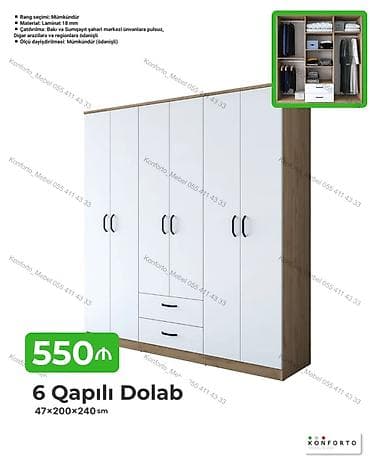 seyf qapi: 6 qapılı geyim dolabı Ölçü: 47×200×240 sm Material: 18 mm laminat — 1