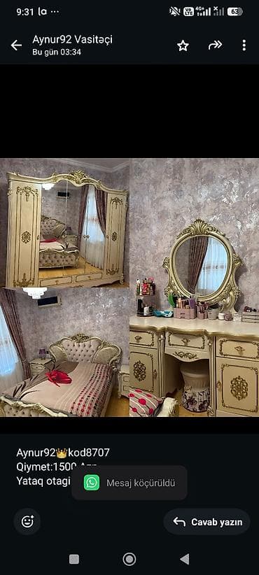 bayılda: Aynur92👑kod8707 Qiymet:1500 Azn Yataq otagi satilir Veziyyet:ideal ve — 1