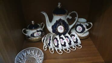 Süfrə qab-qacaqı: Çay dəsti, rəng - Göy, Farfor, 6 nəfərlik — 1