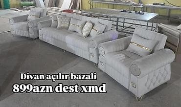 Açılan bazalı divan dəsti - Dəst: 1 divan + 2 kreslo - Divan