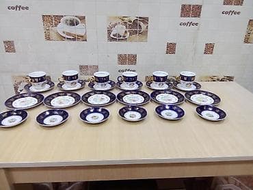 qapi ucun bezekler: Çay dəsti, rəng - Göy, Farfor — 5