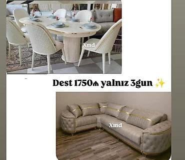 Mebel dəsti – yemək masası+stullar və bucaq divan - Yemək bölməsi