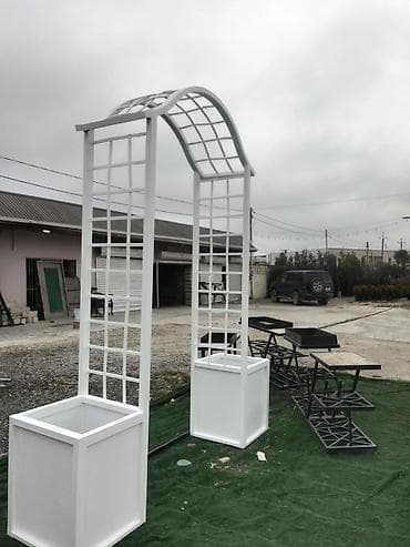 mebleri: Bağ üçün dekorativ ağ taxta trellis qövs - Material: ağ rəngdə — 4