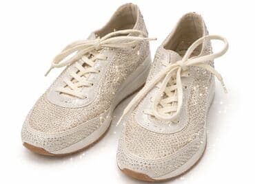 Parlaq daşlarla bəzədilmiş qadın krossovkaları - Rəng: krem/ivori